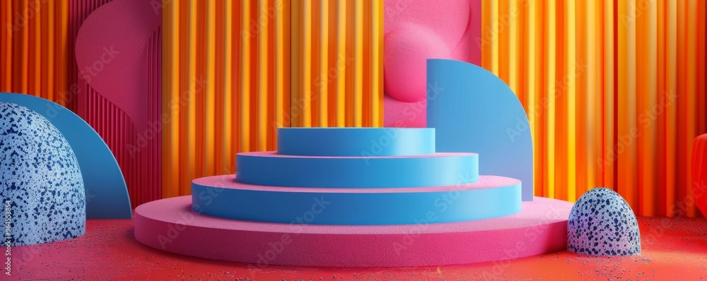 Poster create a podium mockup with an abstract geometric pattern.