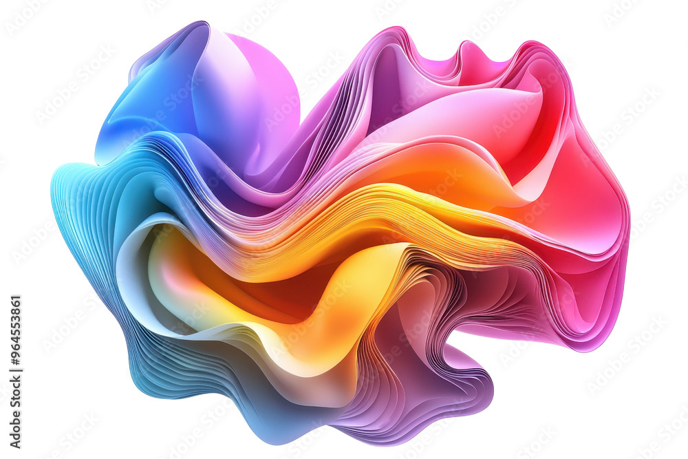Poster colorful abstract digital art with vibrant 3d shapes blending into a dynamic and fluid design, perfe
