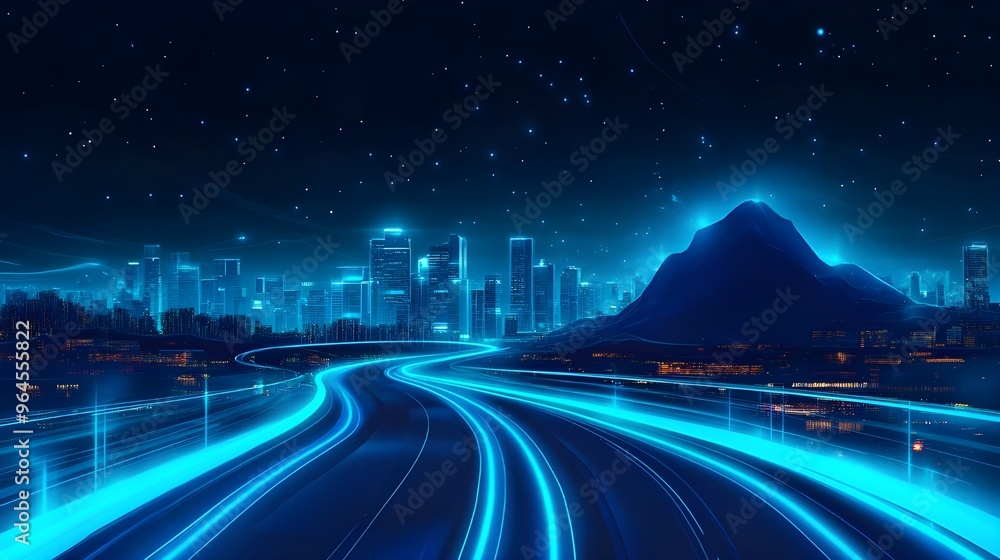 Poster simple blue light curve highlighted in futuristic art image