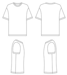 T-shirt vector template set mock up isolated on white background. flat technical drawing template. Unisex T-Shirt illustration, colorful front and back view, white. T-shirt Mock-up Front and back.