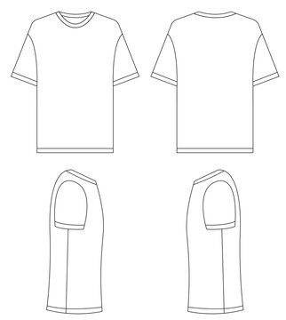 T-shirt vector template set mock up isolated on white background. flat technical drawing template. Unisex T-Shirt illustration, colorful front and back view, white. T-shirt Mock-up Front and back.