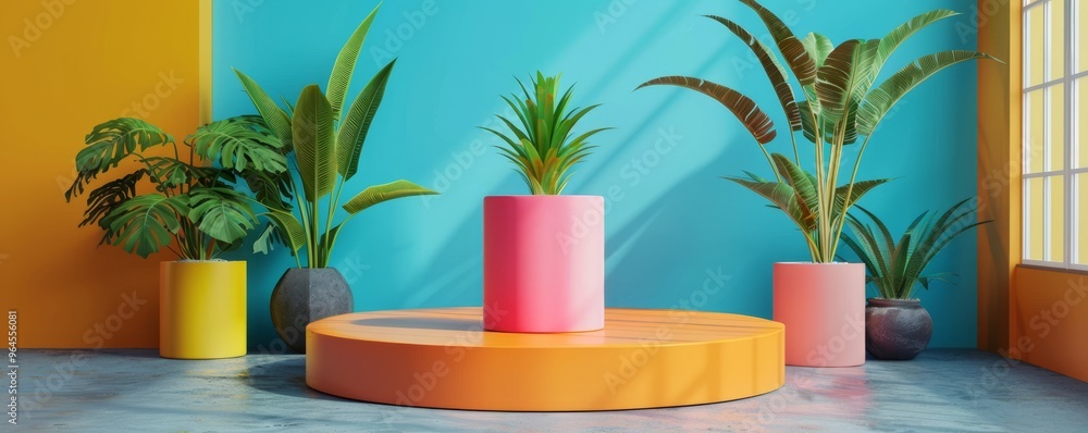 Poster create a podium mockup with a vibrant color scheme.