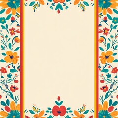 Vibrant floral border frame with colorful flowers and leaves on a light background. Perfect for invitations or scrapbooking.