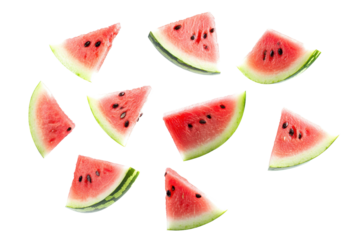 Fresh watermelon slices on a transparent background. showcasing vibrant red fruit with green rind, perfect for summer themes and healthy eating concepts.