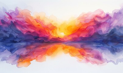 Fototapeta premium Watercolor abstract twilight reflections on white.
