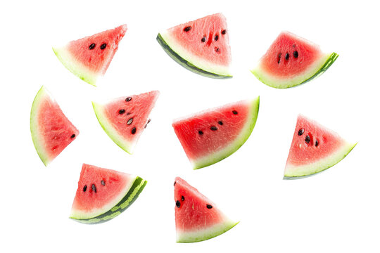 Fresh watermelon slices on a transparent background. showcasing vibrant red fruit with green rind, perfect for summer themes and healthy eating concepts.