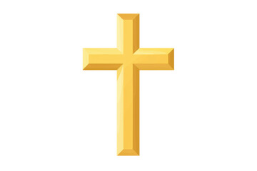 Golden Christian cross icon isolated on transparent background, symbolizing faith and spirituality in Christianity, ideal for religious themes.