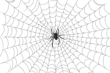 Obraz premium Intricate spider web with a spider at the center, showcasing delicate patterns and natural beauty, perfect for Halloween or nature themes.