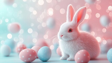 Whimsical Easter Delight: Abstract Bunnies and Eggs in Soft Pastel Hues on Gradient Background