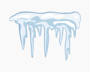 Frozen icicles hanging from the snow surface. Winter vector illustration, isolated background. Snow, ice. Banner. Group of icicles.