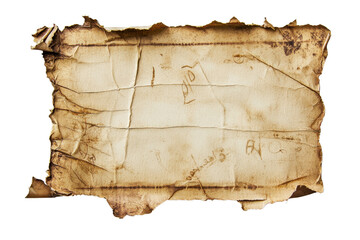 Old, weathered, torn parchment with visible folds and stains, giving it a vintage and ancient appearance.