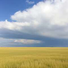Obraz premium Vast Field with Cloudy Sky Overhead