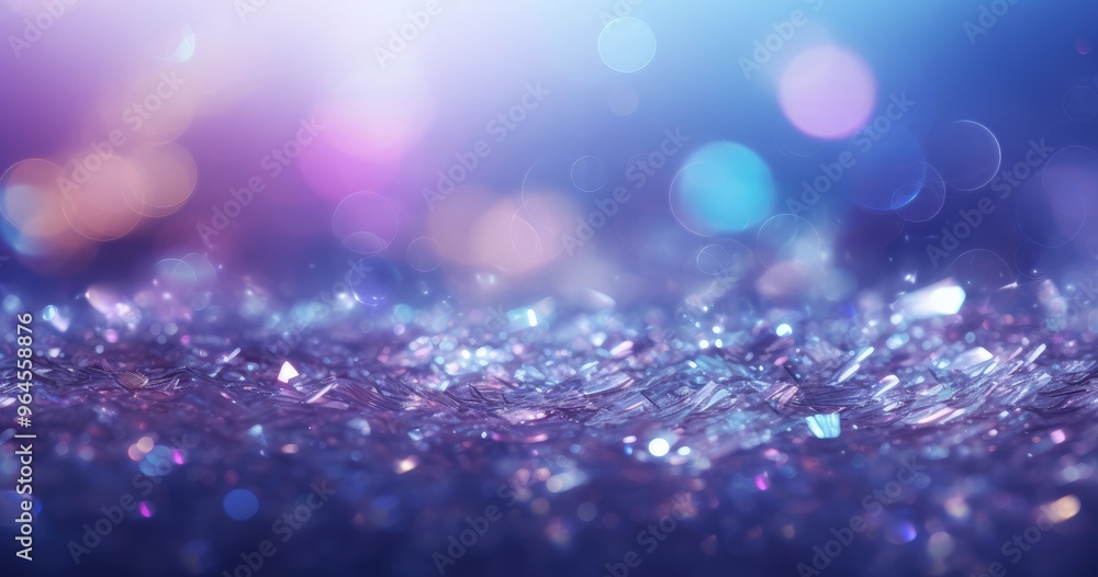 Poster a shimmering abstract background featuring sparkling crystals and vibrant bokeh effects in soft colo