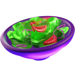 3D Render of a Bowl of Fresh Salad with Vegetables, Ideal for Food-Related Designs. Clipart for Healthy Eating, Meal Prep, and Nutrition Themes.