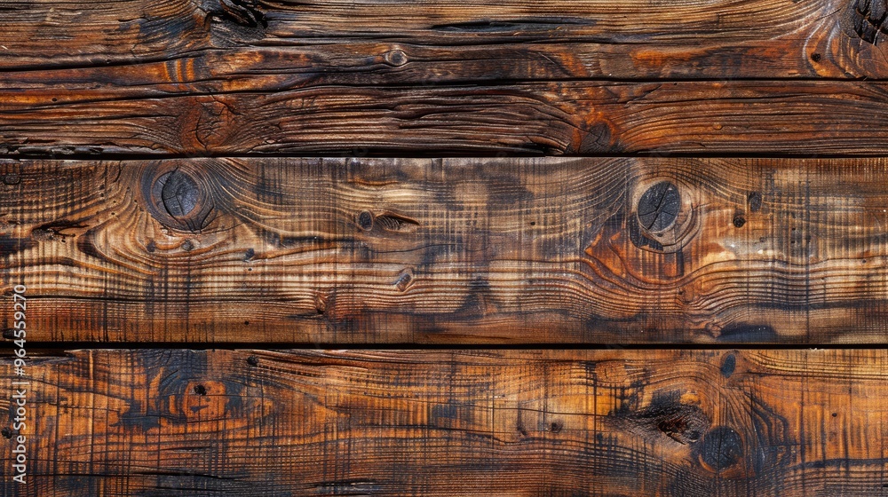 Poster Brown wooden plank surface with natural pattern, vintage weathered wall decoration.