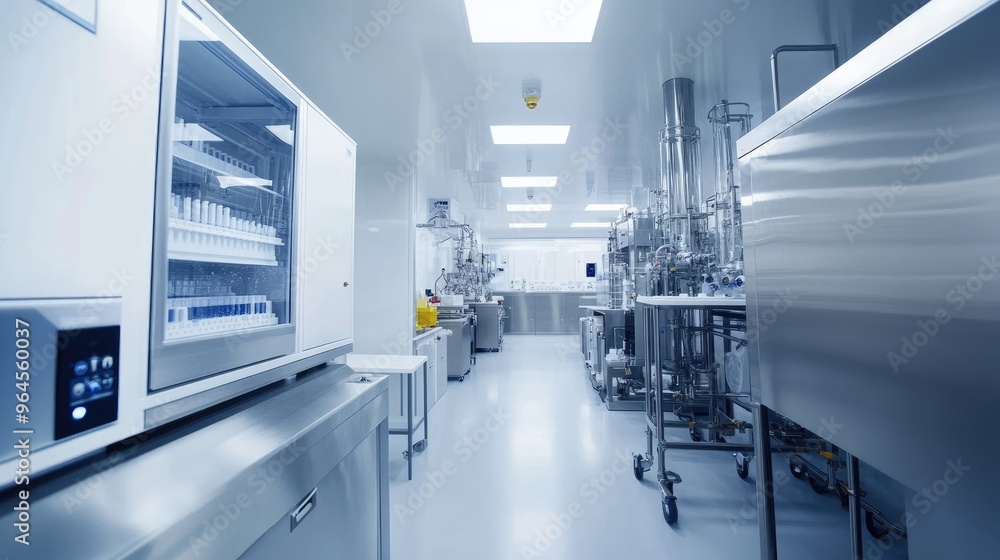 Poster advanced bioprocessing systems in a biotechnology lab, offering flexible, cost-effective solutions w