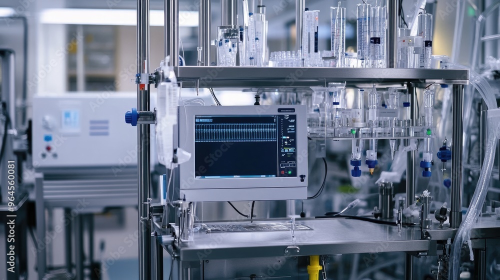 Poster advanced bioprocessing systems in a biotechnology lab, offering flexible, cost-effective solutions w