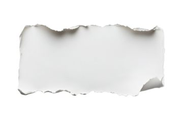 Torn piece of white paper isolated on transparent background. Perfect for text insertion or creative projects, with realistic tear edges.