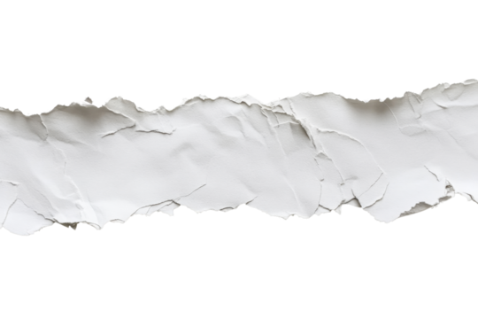 Torn white paper with rugged edges isolated on a transparent background. Perfect for creative designs, scrapbooks, and art projects.