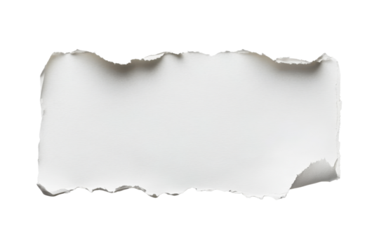 Torn piece of white paper isolated on transparent background. Perfect for text insertion or creative projects, with realistic tear edges.