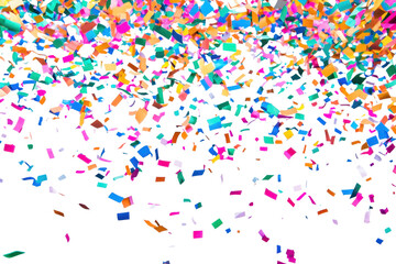 Naklejka premium Vibrant and colorful confetti pieces scattered on a transparent background. creating a festive and celebratory atmosphere. Perfect for party visuals.