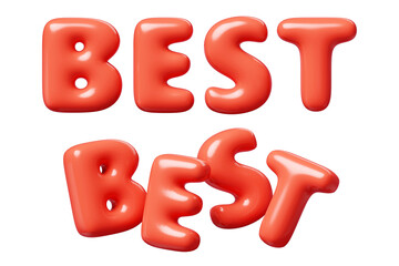 Best red Inflatable flying word for promotion design. 3D render illustration of sale and discount floating text design element. Balloon cartoon volumetric sign for special offer advertising.