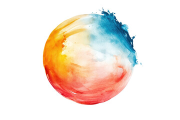 Obraz premium Vibrant watercolor abstract art in circular form showcasing a blend of red, yellow, and blue shades. Perfect for modern and creative designs.
