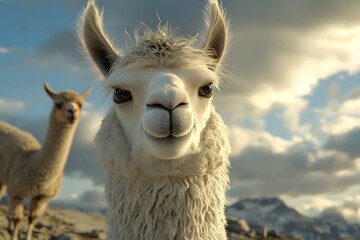 Obraz premium Close-up of a Llama with a Mountain Range in the Background