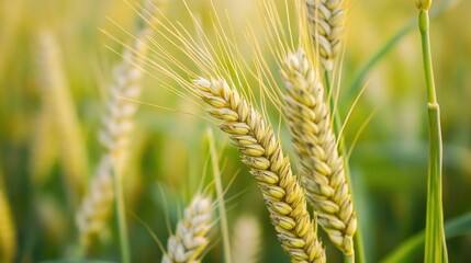 Fototapeta premium Close-up of resilient crops, enhanced through genetic modification, standing strong against climate change impacts.