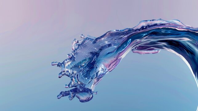Water flows in an elegant arc, capturing light and color with its dynamic movements, set against a soothing pastel gradient that enhances its beauty and fluidity