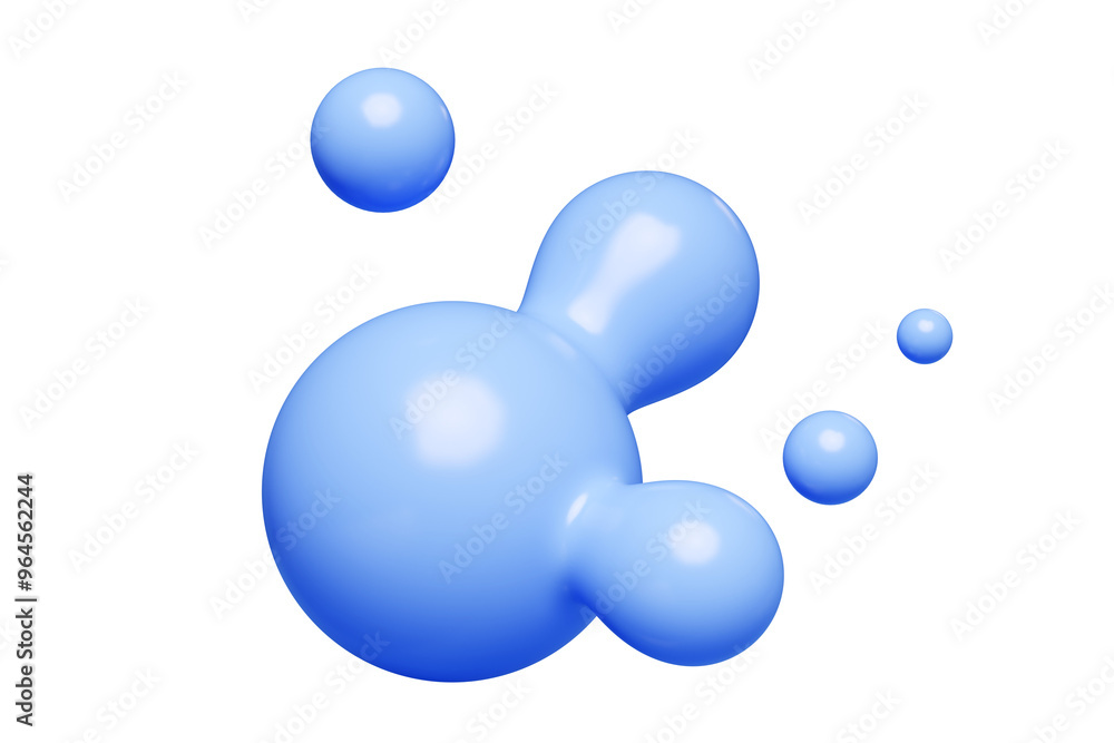 Poster blue abstract liquid metaball shape. 3d render illustration of fluid soft bubble blob. organic brigh