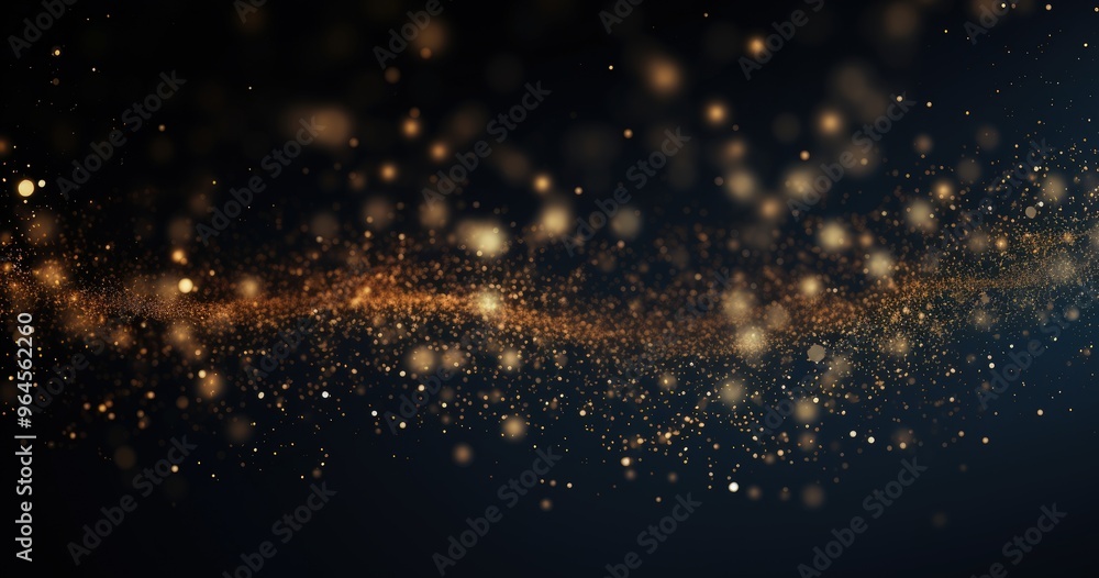 Poster a shimmering background of golden particles against a dark backdrop, creating a magical and festive 
