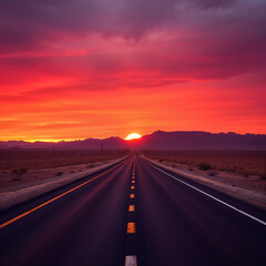 Fototapeta premium Endless Desert Road at Sunset with Vibrant Sky