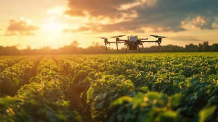 Fototapeta premium Innovative biotechnological solutions empowering sustainable farming practices, showcased in a lush agricultural field.