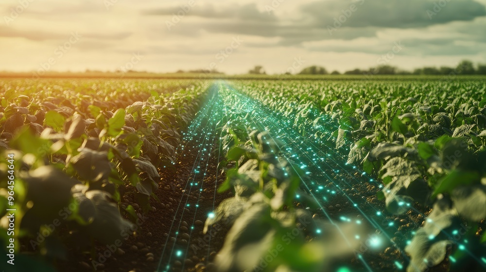Aufkleber soybean farm using advanced technology with holographic data visualizations to improve sustainable f