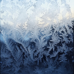 Close-up of icy frost patterns on a window, symbolizing cold weather