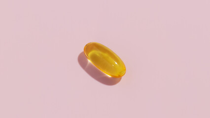 Soft Gel Capsule – Omega-3 Supplement on a pink background. Healthy lifestyle. Minimalistic design.