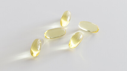 Soft Gel Capsules &ndash; Omega-3 Supplements on a white background. Healthy lifestyle. Minimalistic design