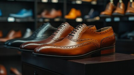 Men's fashion leather shoes clothing Lifestyle fashion in dark background store