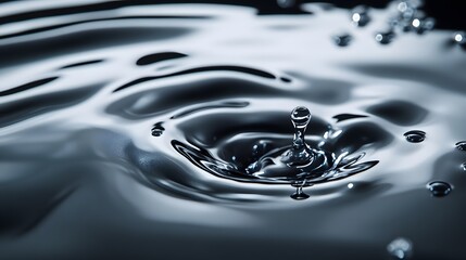 Liquid Mercury: A close-up of liquid mercury droplets merging on a reflective surface, with high contrast between the silver liquid and a dark background. 