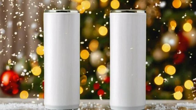 Christmas Tumbler Mockup - Festive Holiday Mug Design Template with Christmas Decorations

