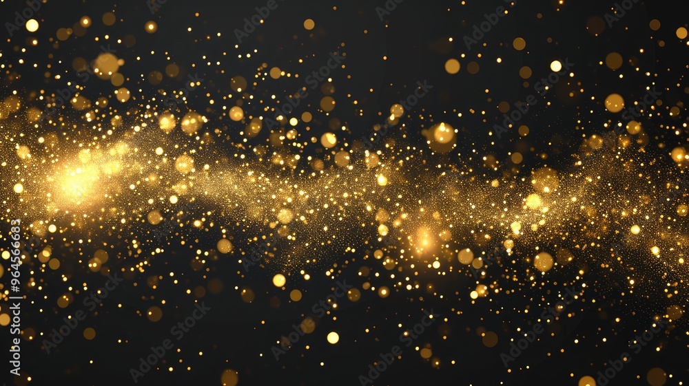 Poster a shimmering golden particle effect on a dark background, creating a magical and festive atmosphere.