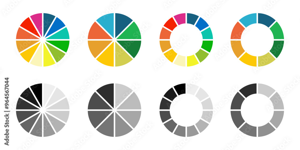 Poster pie charts diagram. circular infographics. set of different diagram isolated. vector graphics