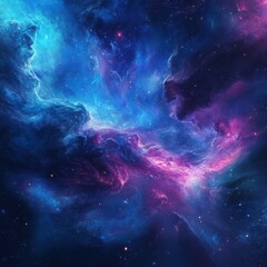 Obraz premium A vibrant cosmic scene depicting swirling clouds of gas and stars in deep blues, purples, and hints of pink, evoking endless wonder.