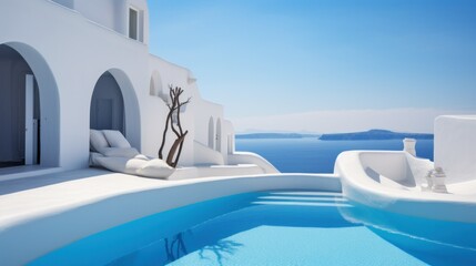 Luxurious swimming pool in Santorini Special summer travel, luxurious accommodations