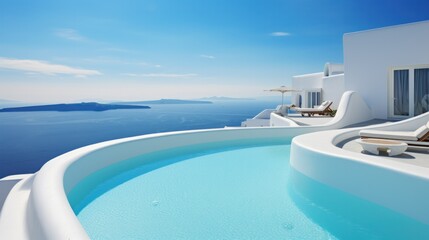 Luxurious swimming pool in Santorini Special summer travel, luxurious accommodations