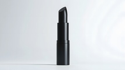Obraz premium Matte Lipstick Tube: A matte black lipstick tube standing upright on a white background, with minimal reflections and clean lines. 