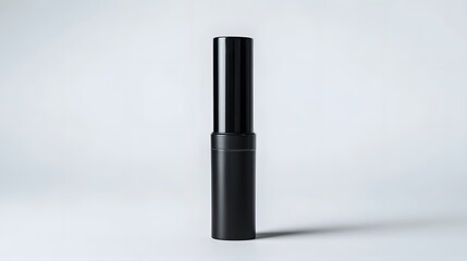 Obraz premium Matte Lipstick Tube: A matte black lipstick tube standing upright on a white background, with minimal reflections and clean lines. 