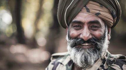 Obraz premium A proud man in a INDIA military uniform smiles confidently at the camera