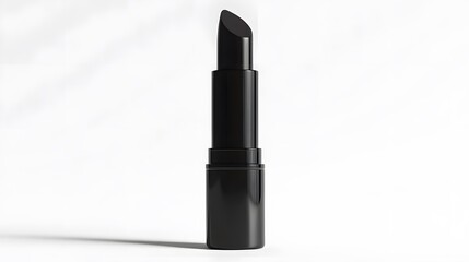 Obraz premium Matte Lipstick Tube: A matte black lipstick tube standing upright on a white background, with minimal reflections and clean lines. 